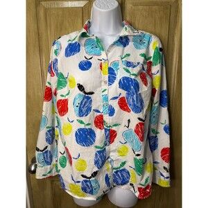 Talbots Top Womens Size Med Petite Long Sleeve Button Apple Teacher School